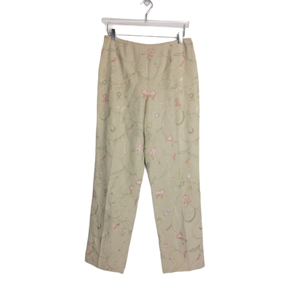 Linen Silk Blend Floral Embroidered Pants 10 - Picture 3 of 12